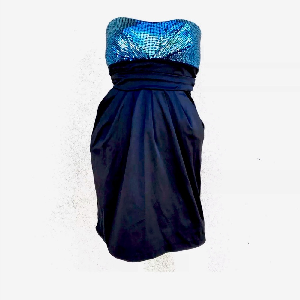 Ruby Rox  Teal Blue/Black Sequined Strapless Party Semi-Formal Dress Size 5